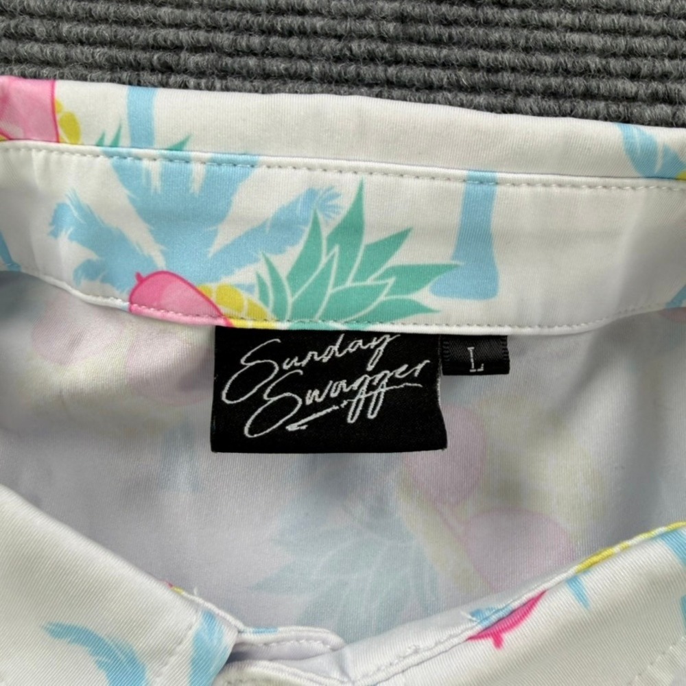 Sunday Swagger Mens Large Golf Polo Shirt Pineapple Palm Tree Tropical White Top - Picture 6 of 12